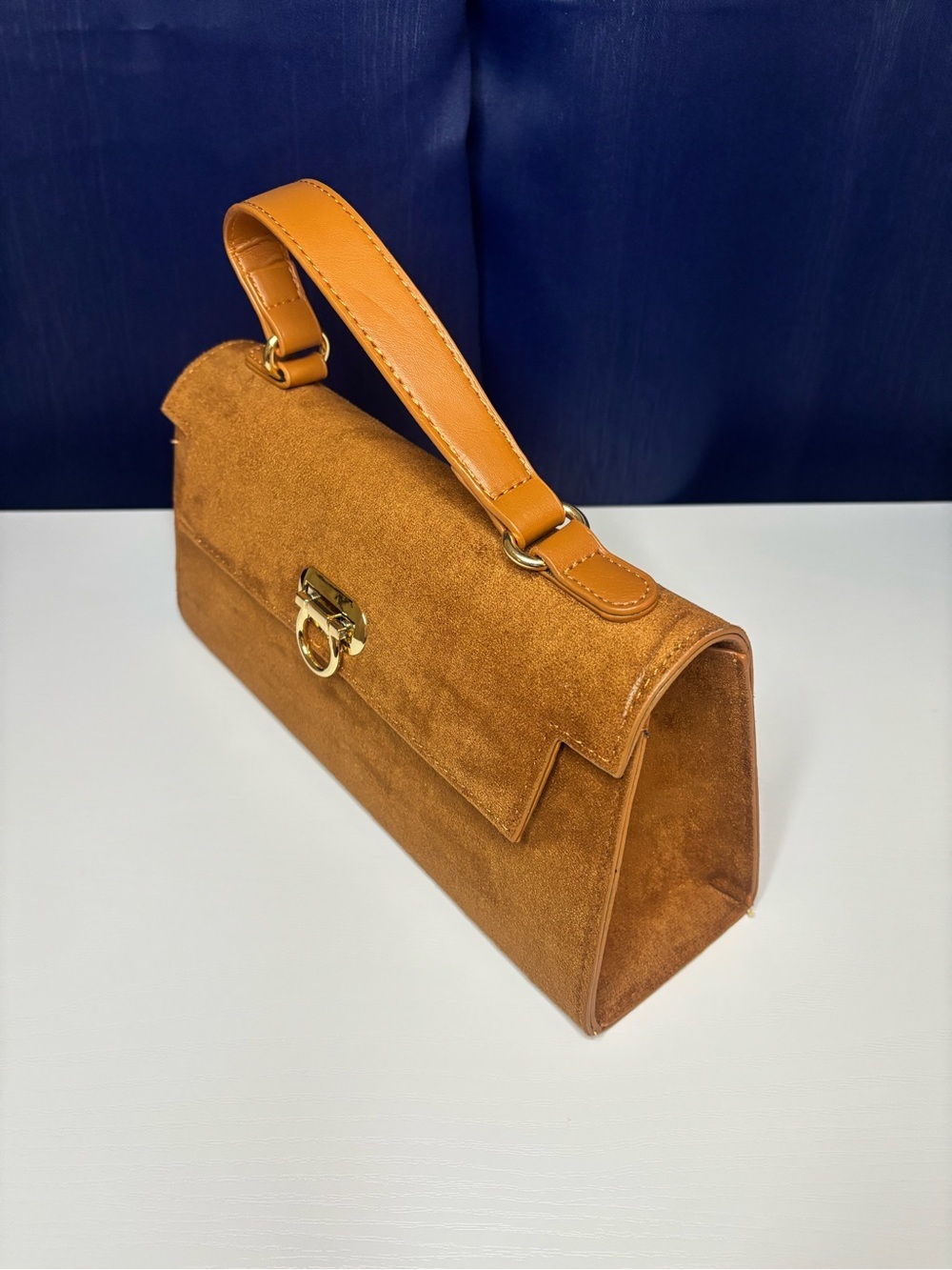 Fashion Nova Suede Top-Handle Satchel in Cognac - Picture 5 of 8